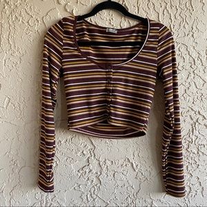 NWOT FREE PEOPLE Striped Button Up Crop Top M
